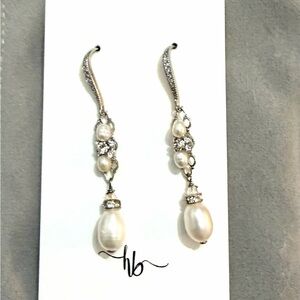 Haute Bride Swarovski Silver and Pearl Dangle Earrings